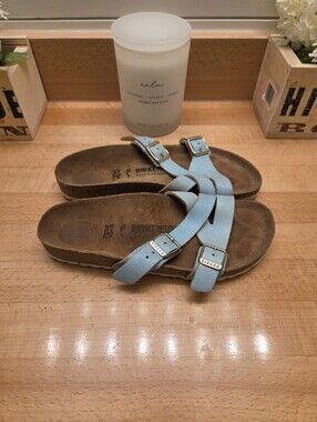 Birkenstock Yao Sandals Aqua Blue Washed Metallic Suede Women's Size EU 37